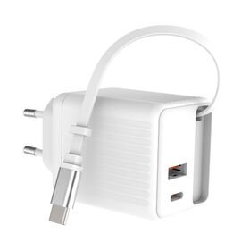 65W GaN Wall Quick Charger with Retractable Cable Travel Retractable USB Charger Adapter 65W Phone Laptop
