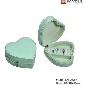 Día de San Valentín forma de corazón suave pu cuero forro de terciopelo, anillo nacklace corazón forma joyería caja de regalo con cremallera
