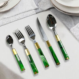 Eleganter chinesischer Hersteller von Bestecksets mit grünem Griff, Löffel, Gabel, Messer aus Edelstahl für Veranstaltungen und Hochzeiten