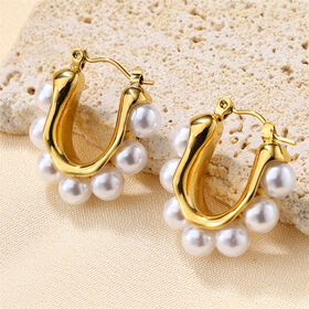 SISSLIA High Quality French Vintage Stylish Personality Pearl Hoop Earrings18K Gold Plated Earrings