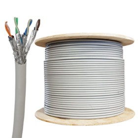 كابل إيثرنت Cat7 S/FTP بطول 305 متر، كابل شبكة محمي من الفئة 7، 23AWG، 4 أزواج من النحاس الصلب العاري، 750 ميجاهرتز، 4 أزواج ملتوية، رمادي