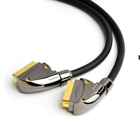 Kabel Monitor Video SCART Presisi 21-Pin Harga Pabrik, Full HD, Koaksial, Twisted Pair, Jaket PVC, Anyaman, Hitam untuk Komputer