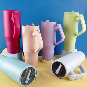 New Double Wall Travel Cup Stainless Steel Tumbler Custom Logo Vacuum Insulated Leak Proof Rotatable Handle Straw Lid Mug