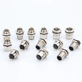 M12 Panel Mount Connector B/D Code, 3-17 Pin, Male/Female, IP67, PG9 Fastened, Metal Housing for Power Applications