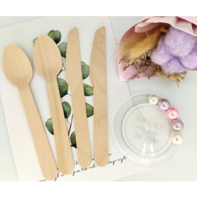 Customized disposable thickened wooden knife, fork and spoon tableware, cake, dessert and ice cream premium set wooden cutlery
