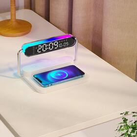 Pemasok OEM/ODM Pengisi Daya Nirkabel 4 in 1 dengan Lampu Malam Berwarna-warni, Speaker Bluetooth, Jam Alarm