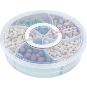 Transparent Snack Tray Compartment Round Food Storage Container Serving Tray Platter with Lid and Handle