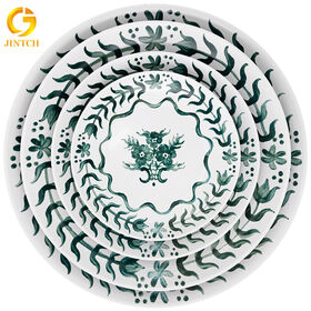 Keramik Geschirrsets mit grünem Blumenmuster: Suppenteller, Vorspeisenteller, Teller- und Schüsselsets, Bone China Geschirrset