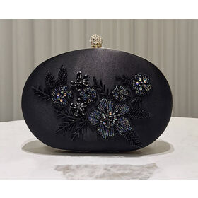 Sac De Soirée Accessorize Noir Satiné Et Perlé - Poignée PVC Brillant - 12x8 Pouces - Occasion En Excellent état