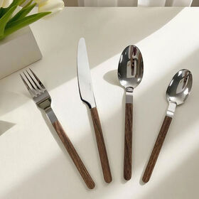 Luxuriöses, neues Edelstahl-Besteckset mit Messer, Gabel, Löffel und Besteckset mit Holzgriff
