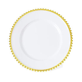 12 pcs gold plastic charger plates,13 inch round plate chargers for dinner,gold chargers with beaded rim for dinner,wedding,party