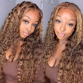 Perruque Synthétique Femme Ondulée Mi-Longue - Dégradé Noir Cuivre Blond, Taille Unique