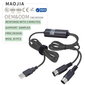 Câble MIDI vers USB Noir 2m, 5 Broches MIDI Mâle vers USB 2.0 Mâle Adaptateur Convertisseur d'Interface Bidirectionnelle pour Clavier Synthétiseur