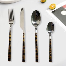 Stainless Steel Cutlery Set of 4 Silver Plated Black Resin Handles Flatware Sets Serving Knife Spoon Folk Kitchen Dinnerware