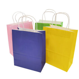 Kraft Paper Tote Bag Multicolor Ribbon Printable Logo Biodegradable Gift Packaging Bag Wholesale Shopping Bag
