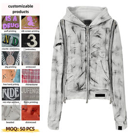 Hersteller bieten kostenlose Handdruck Schwergewicht 450g Weiche 100% Baumwolle Französisch Terry Kapuzenpullover Weiß Multi-Reißverschluss Herren Crop Hoodies