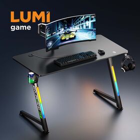 GMD16-2 RGB Lighting Gaming Computer Desk Table Workstation With Sturdy Frame for Home Office PC Setup and E Sports Use