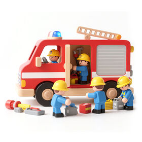 Interaktives Holz-Einsatzfahrzeug-Set - Polizeiauto, Feuerwehrauto & Krankenwagen mit realistischen Details für Kleinkinder W04A682