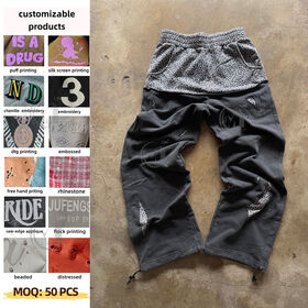 Bekleidungshersteller Patchwork Distressed Elastische Taille Leopard Print French Terry Schwergewicht 420g Herren 100% Baumwolle Sweatpants