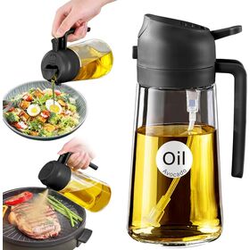 Kitchen Gadgets Dispenser Bottle with Portion Control for Salad Frying BBQ 16oz/470ml 2 in 1 Glass Olive Oil Spray Bottle