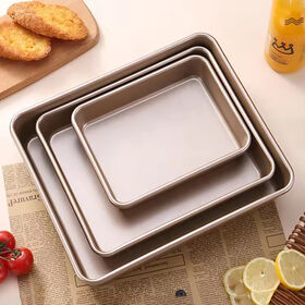 Premium Quality Rectangle/Square Carbon Steel Gold Non Stick Cake Baking Tray Set Cookies Baking Sheet Pan