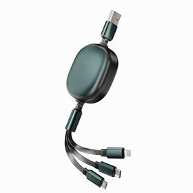 Cable USB Retráctil 3 en 1 con Carga Rápida de 3A, Cubierta de PVC para iPhone, Android, Xiaomi, Huawei, OPPO y Teléfonos Tipo C
