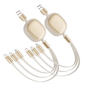 شاحن سيارة قابل للسحب 3 في 1 مع كابل USB C بطول 1 متر شحن سريع لهواتف iPhone 16 15 14 وساعة Apple Watch Ultra وشاحن متعدد الأجهزة