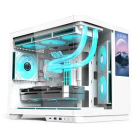 SOEYI Heißer Verkauf Gehärtetes Glas Front Seitenwand Computergehäuse & Tower Großhandel Micro ATX Gaming PC Gehäuse mit LCD-Display