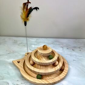 Jouet pour chat en bois de hêtre naturel, Circuit de balles pour chat, Jouets à rouleaux interactifs pour chats, Tour de pistes à balles pour chats