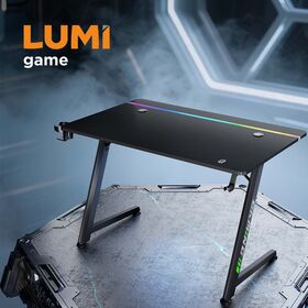 GMD16-3 RGB Lighting Gaming PC Desk for Z-Shaped Computer Pro Best Bureau Gamer Gaming Table with RGB Lighting on Desktop