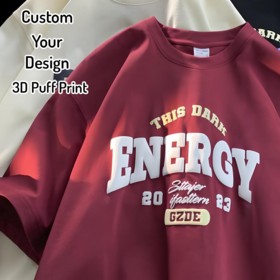 Camiseta de algodón de talla grande para hombre, peso pesado, logotipo digital, estampado personalizado, cuello redondo en blanco, camiseta con estampado en 3D para hombre
