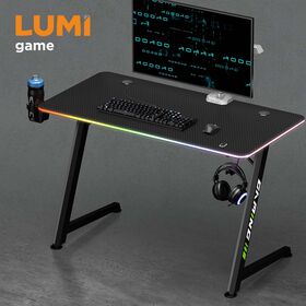 GMD16-5 RGB-Gaming-Schreibtisch in Z-Form im Großhandel mit LED-Kantenbeleuchtung, stabiler RGB-Lichttisch für Computer-Gaming, Desktop-Gaming-Setup
