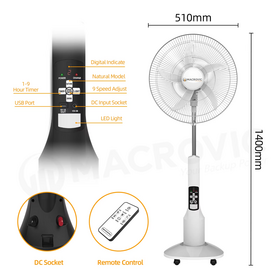 Ventilador Portátil Solar de 18 Pulgadas de Alta Calidad, Recargable, con Soporte para el Hogar
