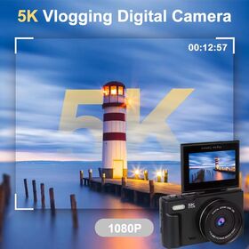 5K Digital Camera for YouTube Compact Retro 75MP Camera with 3" 180 degree Flip Screen and 18X Digital Zoom 32GB Micro SD Card