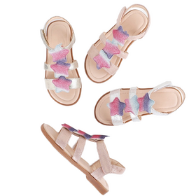 Sandales d'été à semelles épaisses pour filles, style coréen, cuir brillant, paillettes d'étoiles colorées, chaussures antidérapantes pour enfants