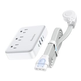 Für Kreuzfahrten zugelassene Reise-Steckdosenleiste, 3 AC-Steckdosen und 4 USB-Anschlüsse mit abnehmbaren Kabeloptionen, flaches 45-Grad-Winkelstecker-Design