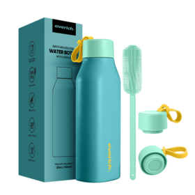 Bouteille d'eau de voyage réutilisable en acier inoxydable, isotherme chaud/froid, étanche, avec couvercle et poignée en silicone sans BPA