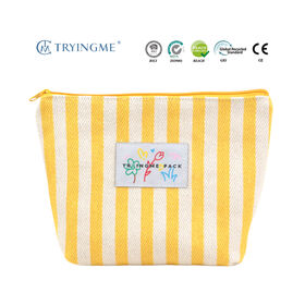 2026 Customized logo Yellow Stripe Cotton Cosmetic Bag Tote Shopping Storage Sundries bag