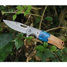 New Arrival Outdoor Camping Survival Knife Epoxy Resin Wood Handle Splicing Handle Folding Titanium Pocket Knife