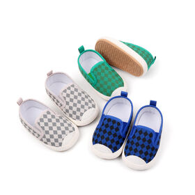 Chaussures en toile pour bébés et jeunes enfants de haute qualité avec motif à carreaux, semelle en caoutchouc souple, fermeture à enfiler, conception légère et antidérapante