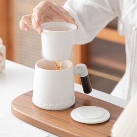 Hand Painted Ceramic Tea Mug with Water Separation Strainer Heat Resistant Teacup Cover for Tea Drinking for Office Home Use