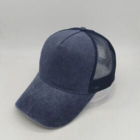 Distressed 5-Panel Cotton Mesh Trucker Hat with Custom OEM Logo for Street Style Fashion