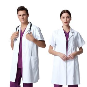 Bata de Laboratorio Blanca, Polialgodón, Grado Profesional, Protección contra Salpicaduras Químicas para Laboratorios, Clínicas y Consultorios Dentales