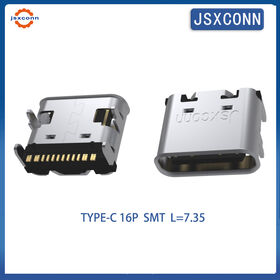 JSXCONN USB Typ C 16P L=7.35 SMT-Steckverbinder mit gebogener Oberkante. Direktverkauf ab Werk, Qualitätsgarantie.