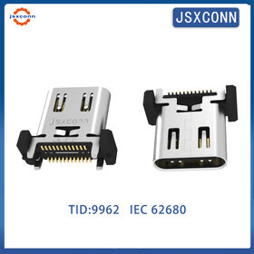 Conector SMT Tipo C de 24 Pinos Vertical 180 Graus Mais Vendido da JSXCONN. Venda Direta da Fábrica com Garantia de Qualidade.