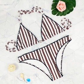 Sexy Women's Tie Side Halter Bikini Set Two Piece Bathing Suit V Neck Tie Back Swimsuit