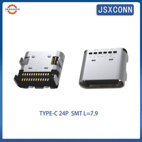 Conector USB C de 24 pinos Dual SMT de quatro pinos, comprimento da placa L=7.90, mais vendido da JSXCONN. Venda direta da fábrica com garantia de qualidade.