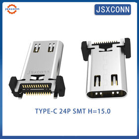 Conector SMT Vertical Tipo C de 24 Pinos e 180 Graus, H=12.4-15.0 da JSXCONN. Venda Direta da Fábrica, Descontos por Quantidade Disponíveis.
