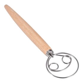 3-Style Egg Beater Mixer Tool Stainless Steel Dough Whisk with Oak Handle