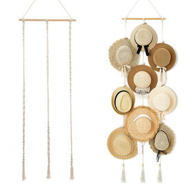 Wall Hanging Bohemian Hat Organizer Wooden Hooks Hat Display Rack